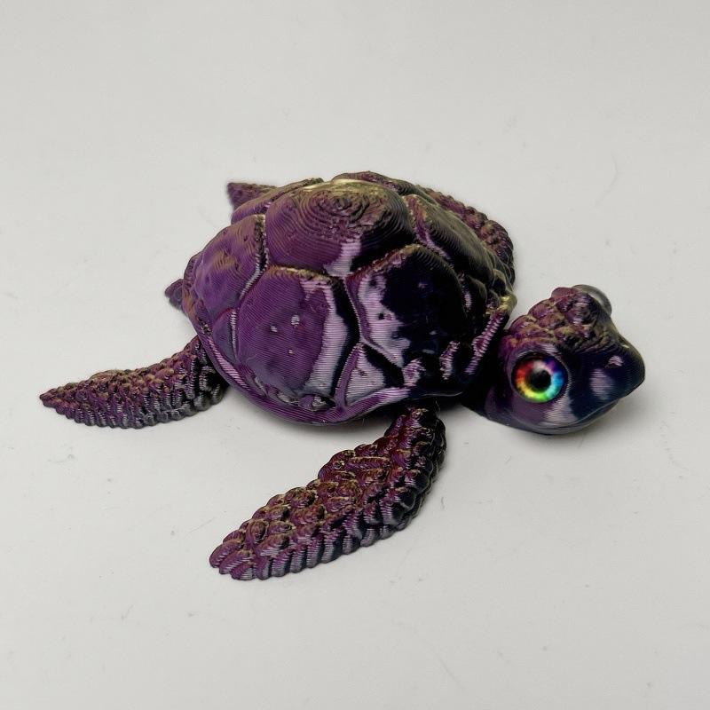 3D Printed Turtle Model Ornament Creative Collectible Movable Simulation Eyes Toy Holiday Gift Multi-Jointed Poseable Decoration