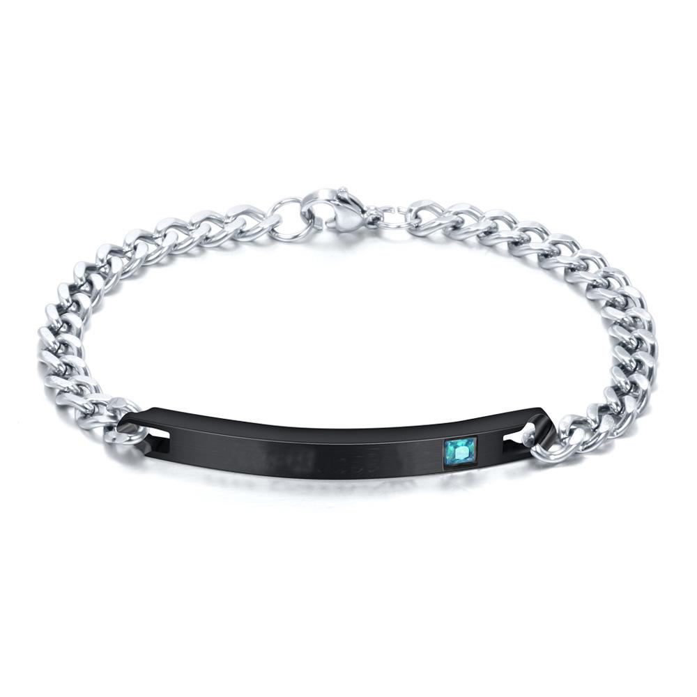 European & American 5MM Smooth Diamond-Inlaid Couple Bracelet, Rose Gold and Black Stainless Steel, Customizable with Laser Logo