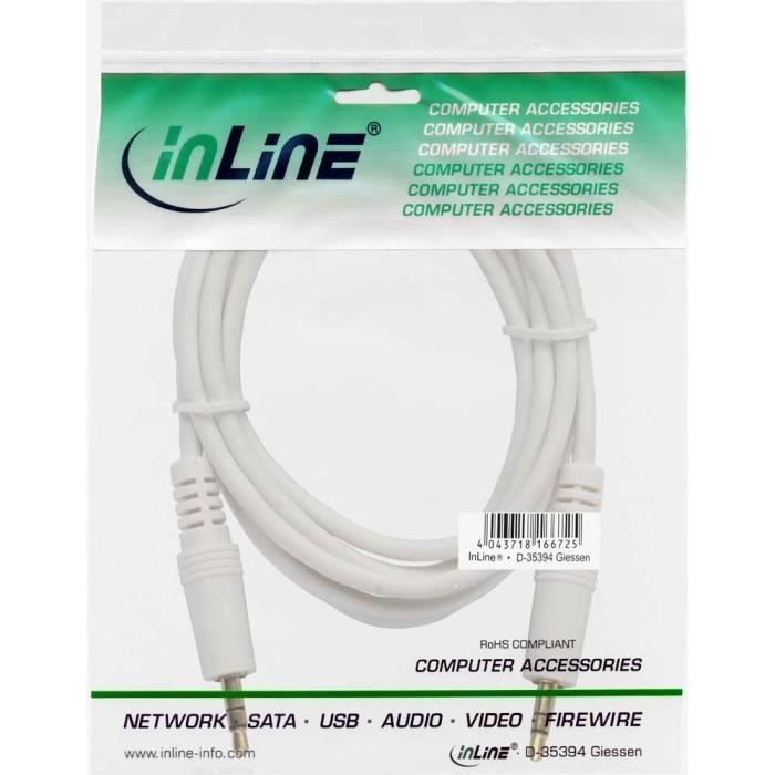 Câble audio - inline - 99942w - 3,5mm mâle - 2 m - plaqué or - blanc