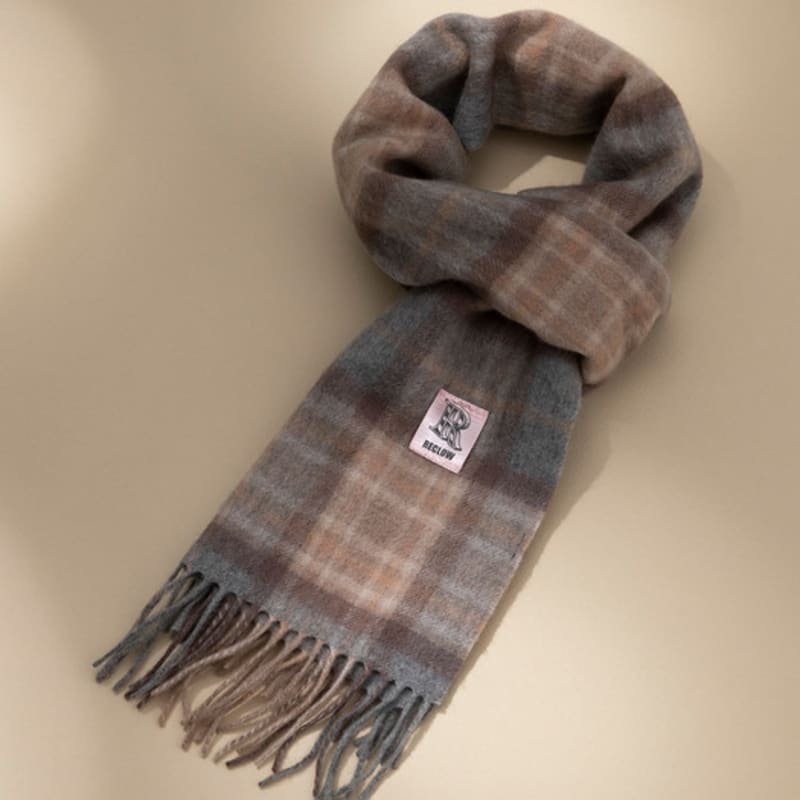 RECLOW RECLOW LAND 100% Cashmere Tartan Check Muffler Brown