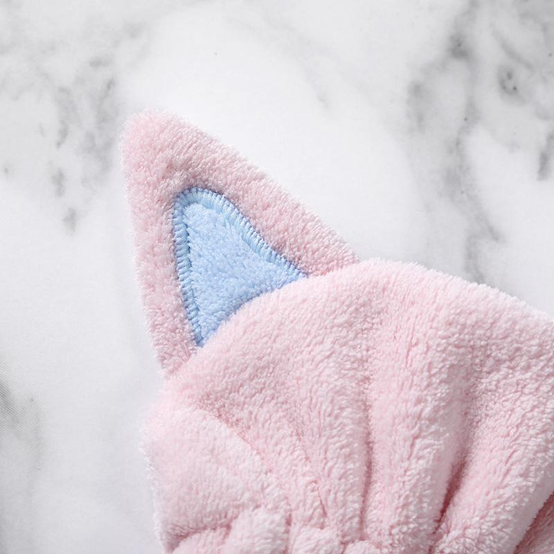 Cute Cat Hair-drying Towel Bath Cap Strong Absorbing Drying Long Soft Special Dry Hair Cap Towel with Coral Velvet