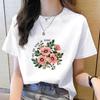 Korean Style Women's Floral Printed Short Sleeve T-Shirt, Round Neck, Casual Fashion for Youth
