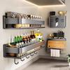 No-Drill Wall-Mounted Carbon Steel Kitchen Storage & Spice Rack