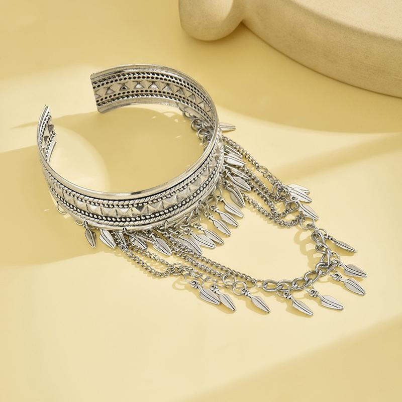 Light Luxury Tassel Open Bangles Niche Creative Design Sense Arm Bracelet Personality Hand Jewelry