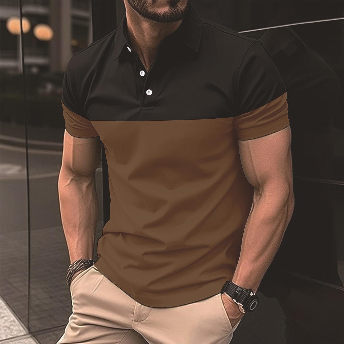 Fashion human Nieuwe casual POLO-shirtzakken voor heren, knopen met V-hals, zakelijke matchy-matchy T-shirttopjes met kleurblokken XL