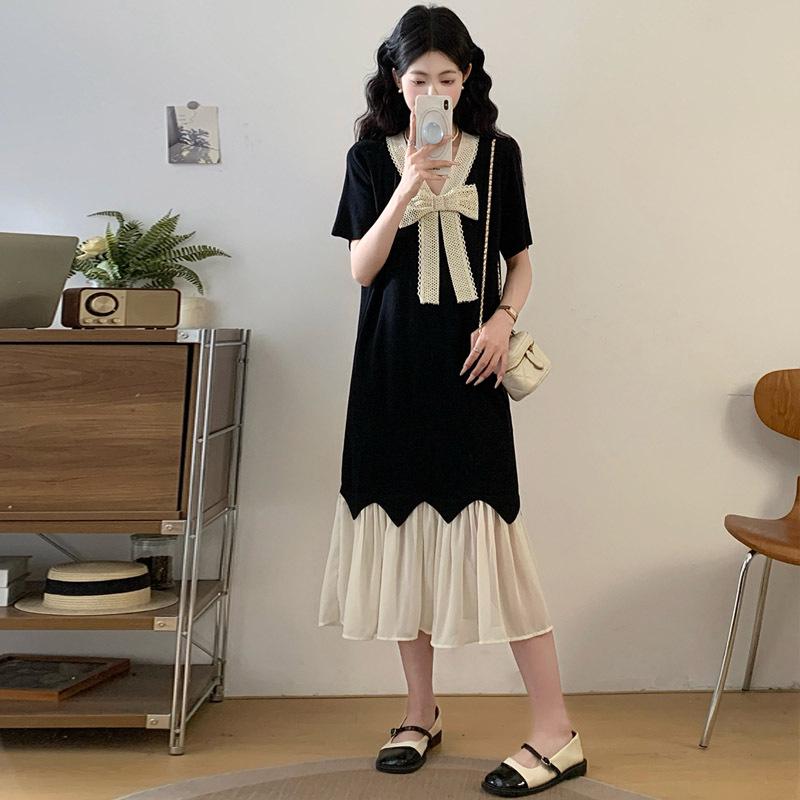 Trendy Plus Size Maternity Fishtail Dress with Bow Knot Patchwork for Summer Medium