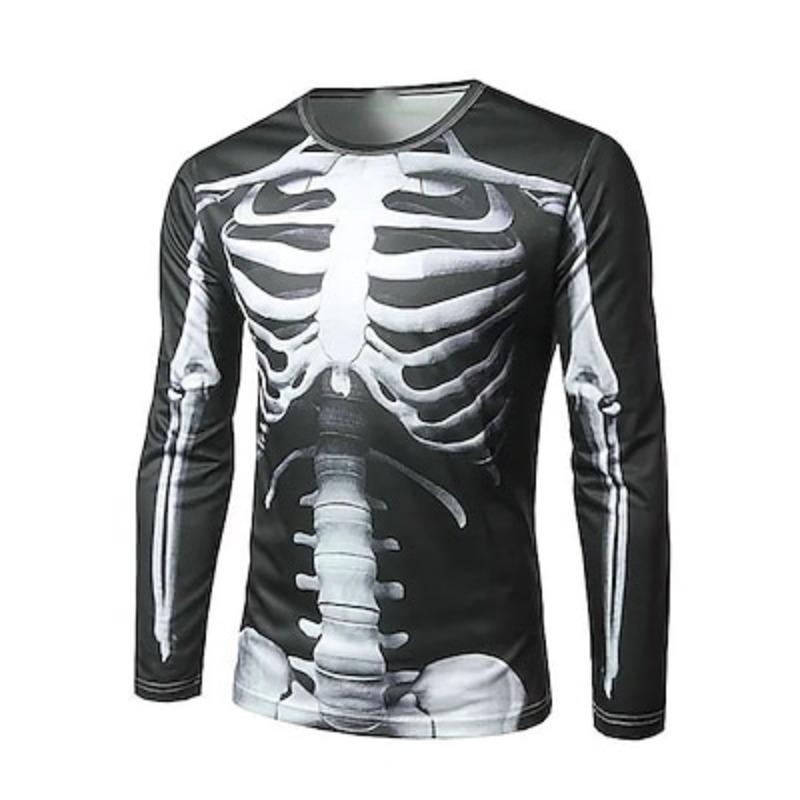 Men's T Shirt Tee Halloween Shirt Graphic Skeleton Crew Neck Clothing Apparel 3D Print Street Daily Holiday Vacation Going Out Long Sleeve