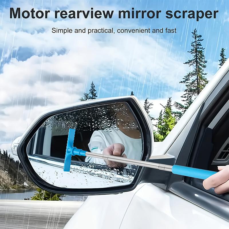 1Pcs Stainless Steel Telescopic Car Rearview Mirror Wiper With Retractable Layered Brush Head Handheld Window Cleaning Tool