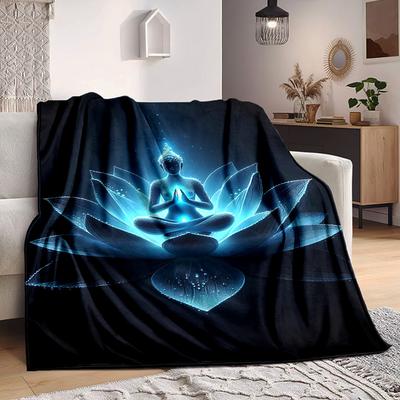 1 Stück Buddha Lotus Decke, Leichte Flanell Überwurfdecke für Sofa, Bett, Reise, Camping, Wohnzimmer, Büro, Couch, Stuhl und Bett