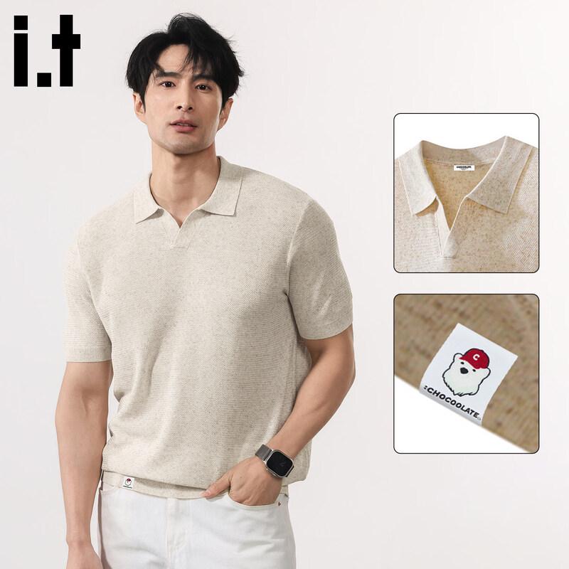 CHOCOOLATE Men s Tencel Linen Knit Seagull Collar Polo Shirt 3XL