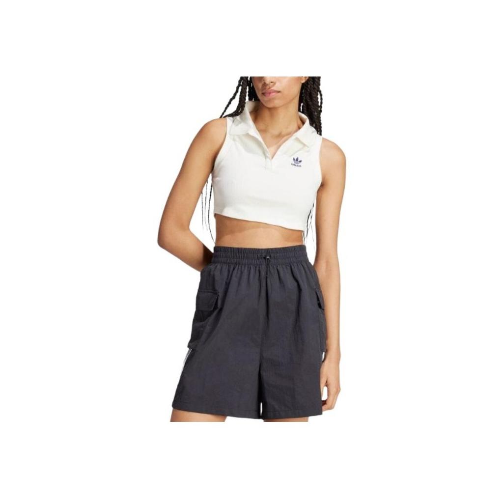 Adidas Originals Cropped Logo Slim-Fit Sleeveless Vest Women Tops White IT9858