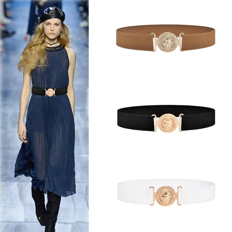Delicate Flower Buckle Waist Belt Women Elastic Belt Stretchy Belt Wide Waistband for Woman Shirt Blouses Coat Decor