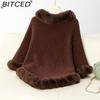 BITCED Solid Colour Wool-Trimmed Pullover for Women Autumn/Winter Thick Vintage Check Knitted Cape Shawl