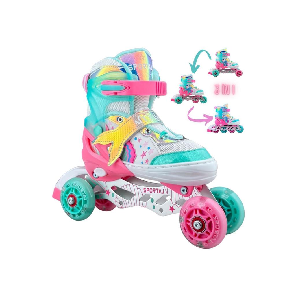 Casco de patinaje luminoso Mermaid, juego de 2 ruedas de silicona para niña, camiseta 3 en 1 con bolsa de transporte