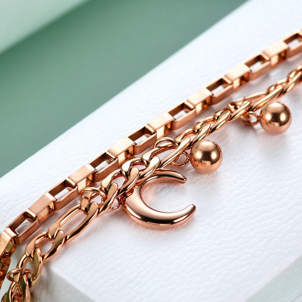 European American Double Layer Moon Bead Titanium Steel Bracelet
