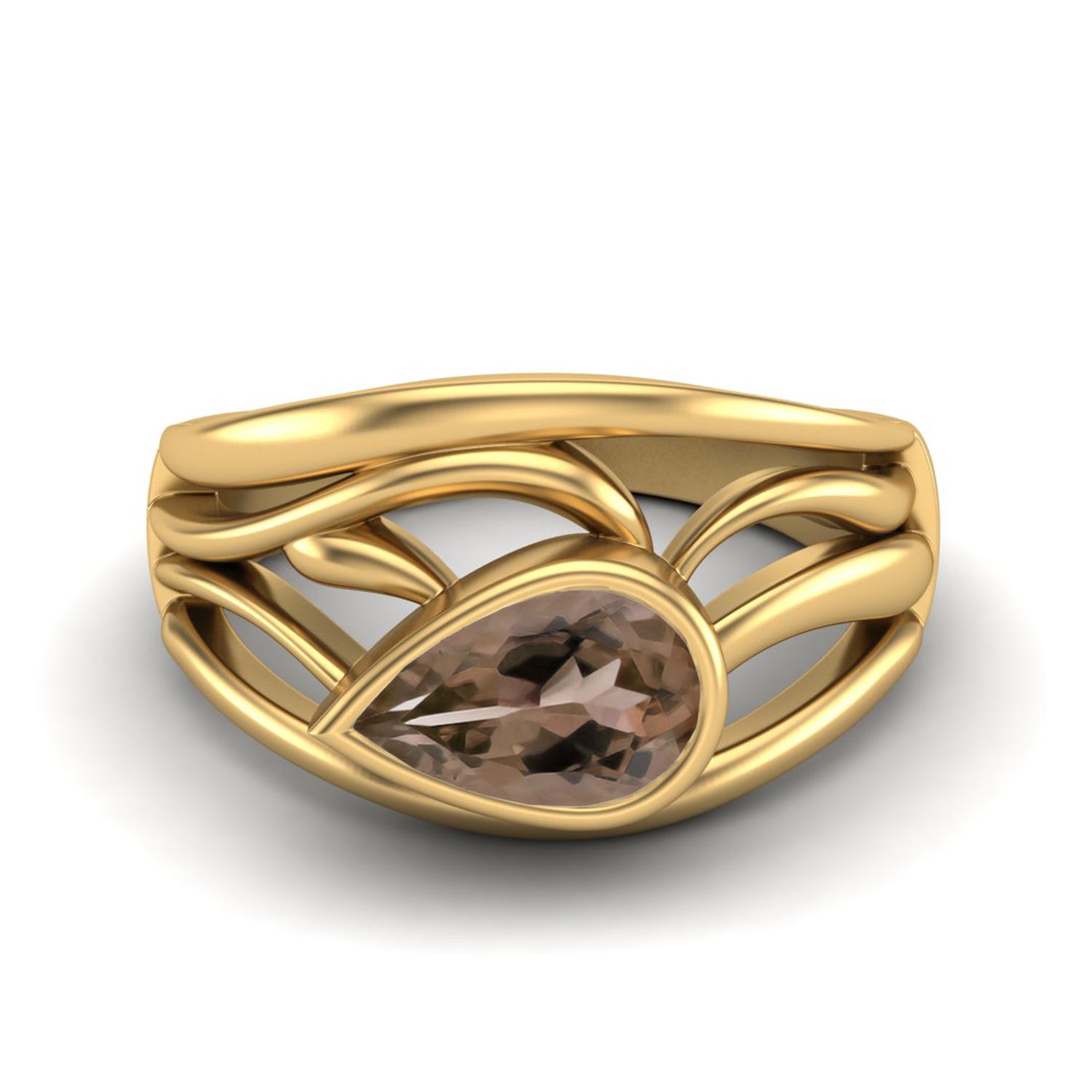 

8X5mm Pear Smoky Quartz 925 Sterling Silver Gold Vermeil Solitaire Filigree Women Engagement Ring 6 жовтий
