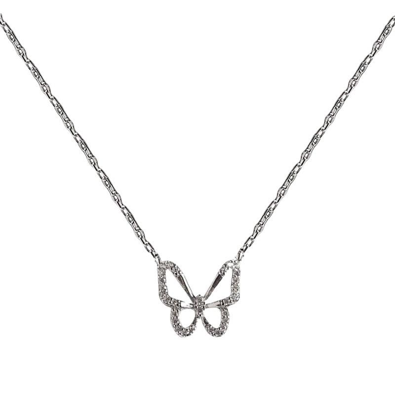 Sparkling Butterfly-Shaped Full Diamond Necklace Women S Fashion Pendant Simple Temperament Personality Niche Style Design Collarbone Quality