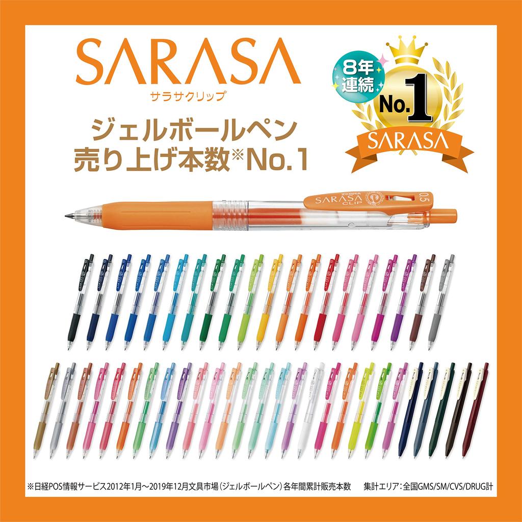 ZEBRA Sarasa Clip Gel Ballpoint 20 Pen, 0.5mm, Colors, JJ15-20CA