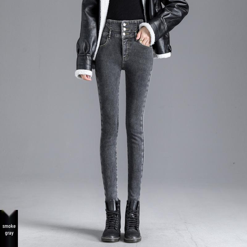 Fleece-Lined High Waist Skinny Jeans: Autumn/Winter Slimming Korean Style Women's Pants