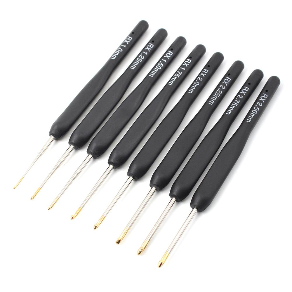 

8pcs Thin Head Crochet Hooks Set, Sizes 1.0-2.75mm Black Plastic Handle Aluminum Hook Knitting Needles, Diy Weaving Craft Tool