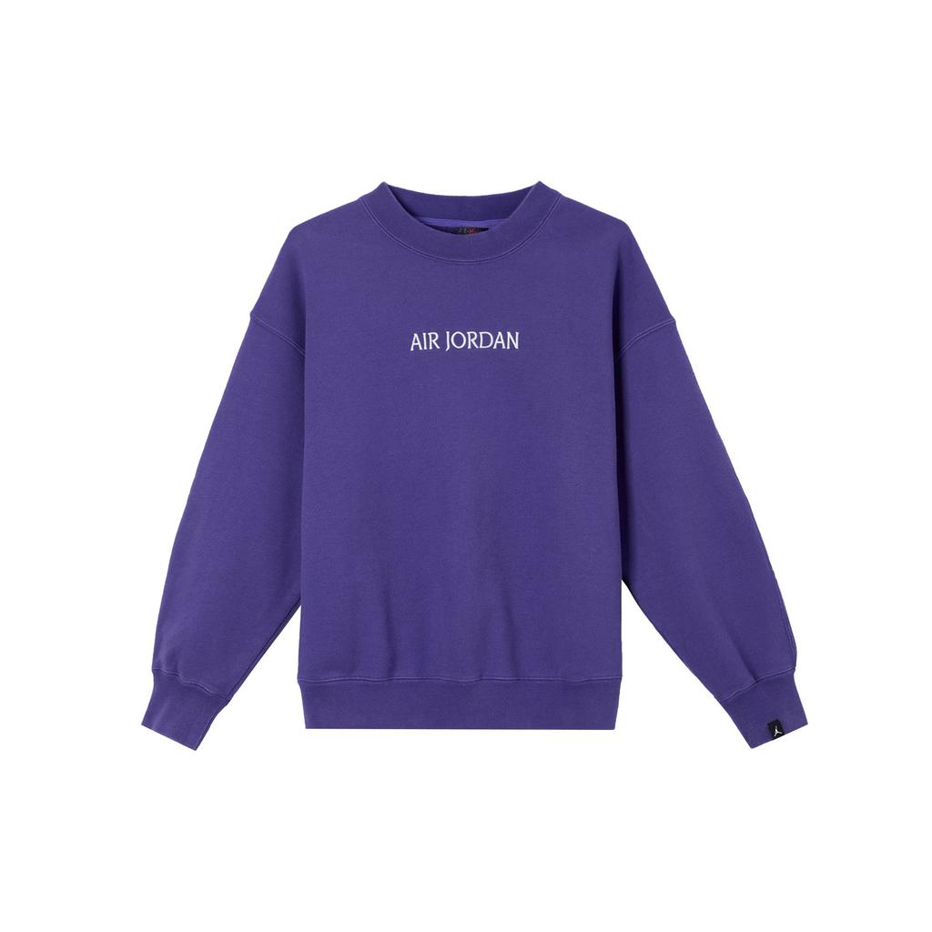 Jordan Solid Color Crew Neck Sweatshirt with Logo Print Women Tops Dark-Purple DV6470-514