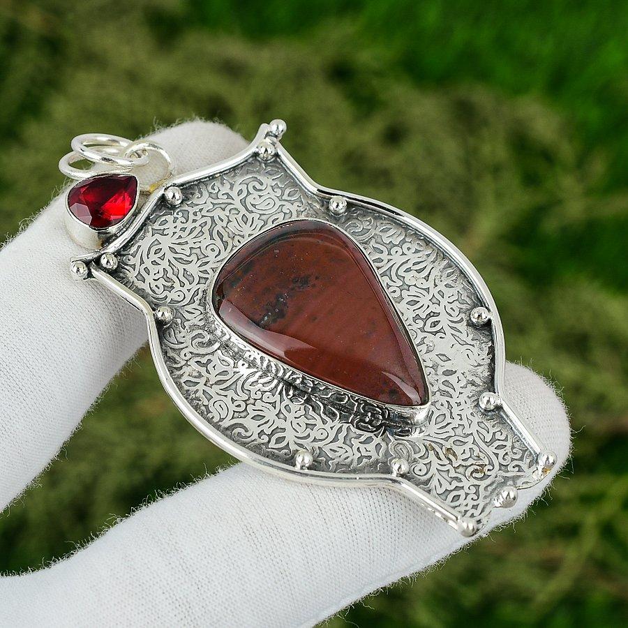 

Pear Red Mookaite Gemstone Mozambique Garnet Trendy Boho Wife Pendant 925 Silver