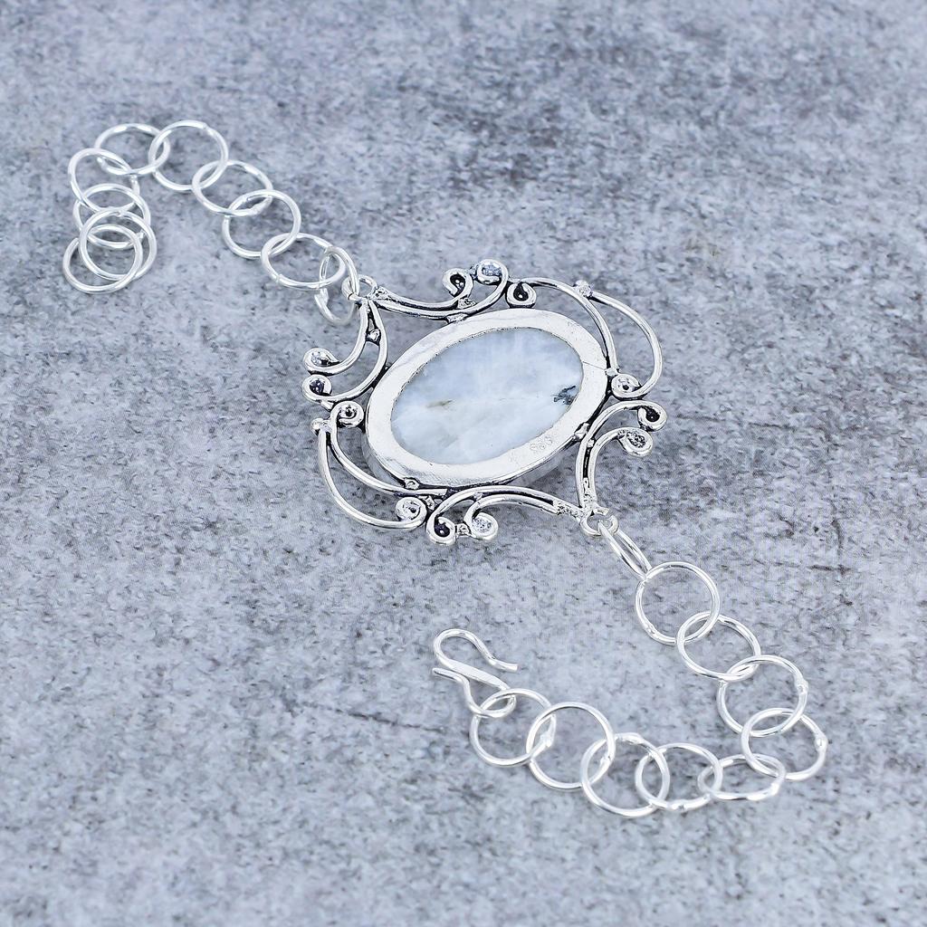 Moonstone Gemstone Handmade 925 Sterling Silver Bracelet 7-8" M-2709
