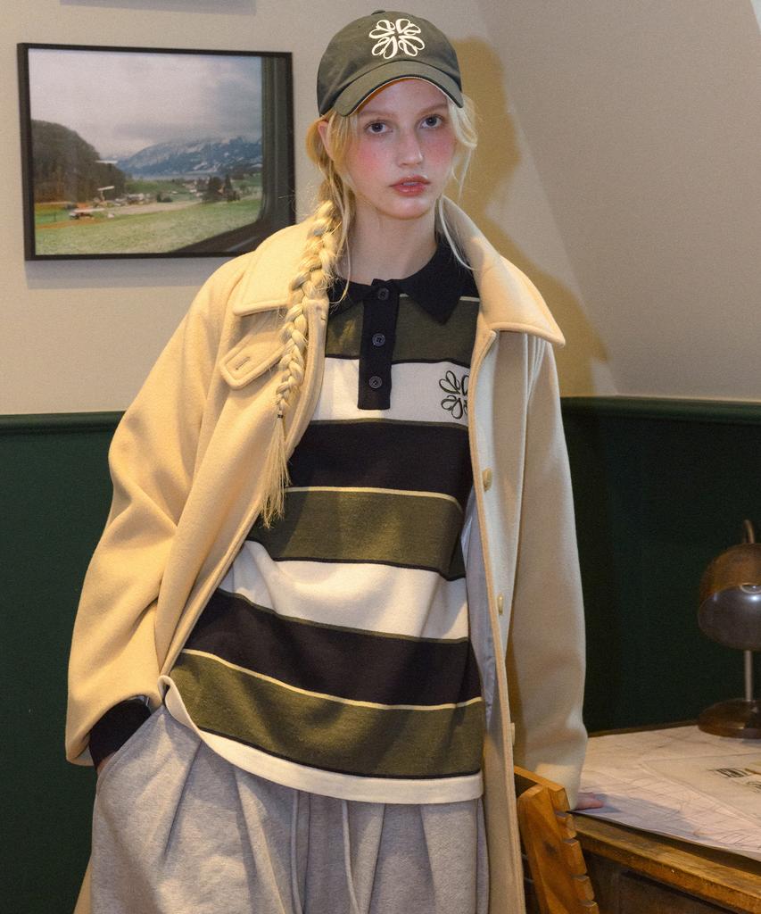 Baitalssain [Line] Clover Embroidered Striped Knit