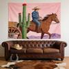 Western Cowboy Wall Tapestry, Horse Riding & Cactus Desert Art, Rustic Home Decor For Living Room & Bedroom