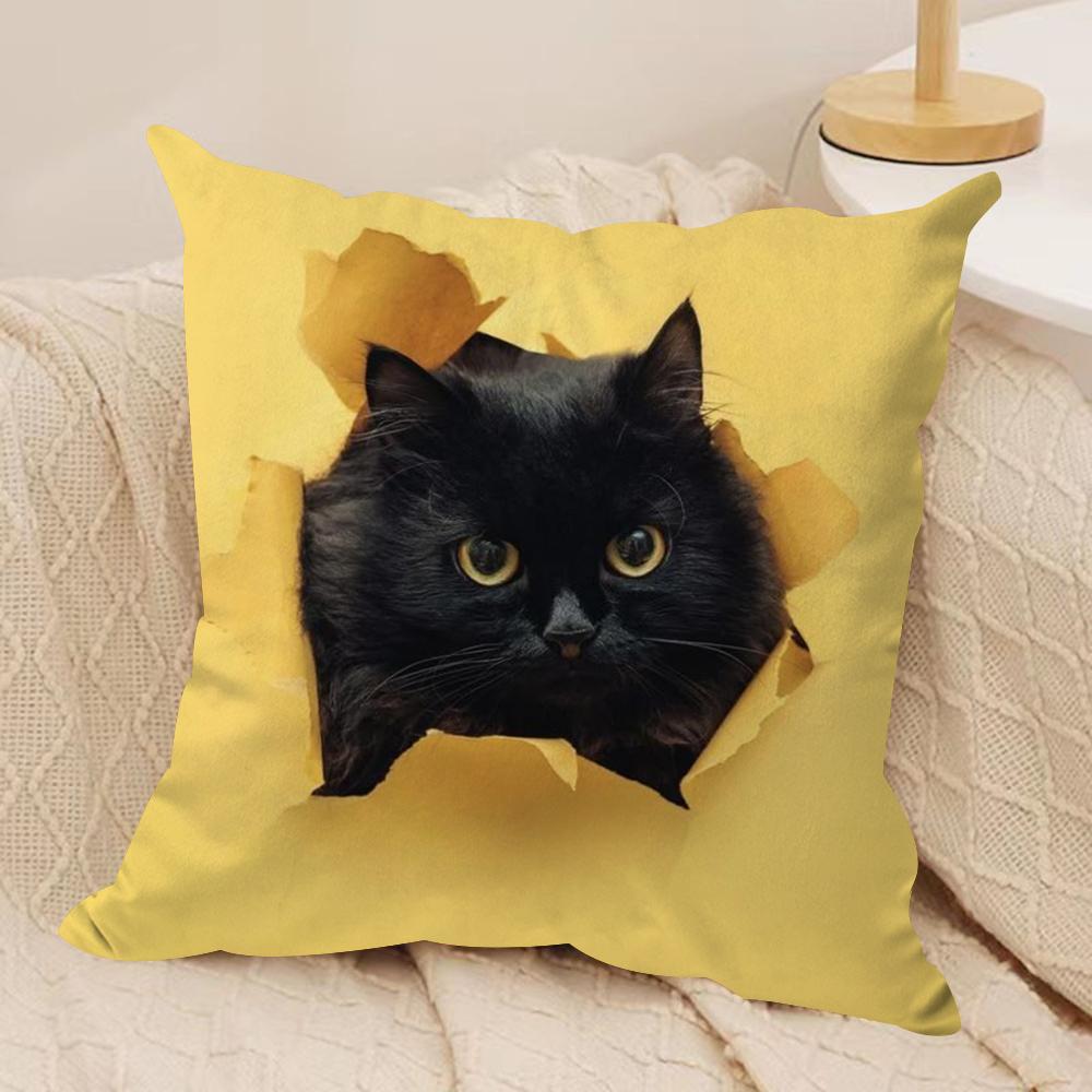 Cute Naughty Cats Dogs Cushion Cover Soft Plush DoubleSided Printed Sofa Pillow Cushion Cover AllSeason Durable Decor Gift