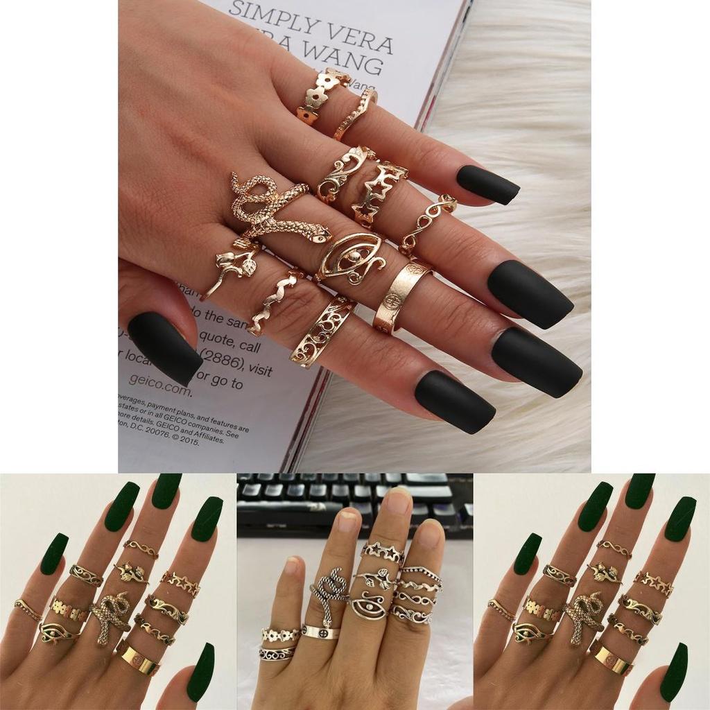 Retro Geometric Ring Set With Intricate Snake Design 11 Piece Joint Ring Set