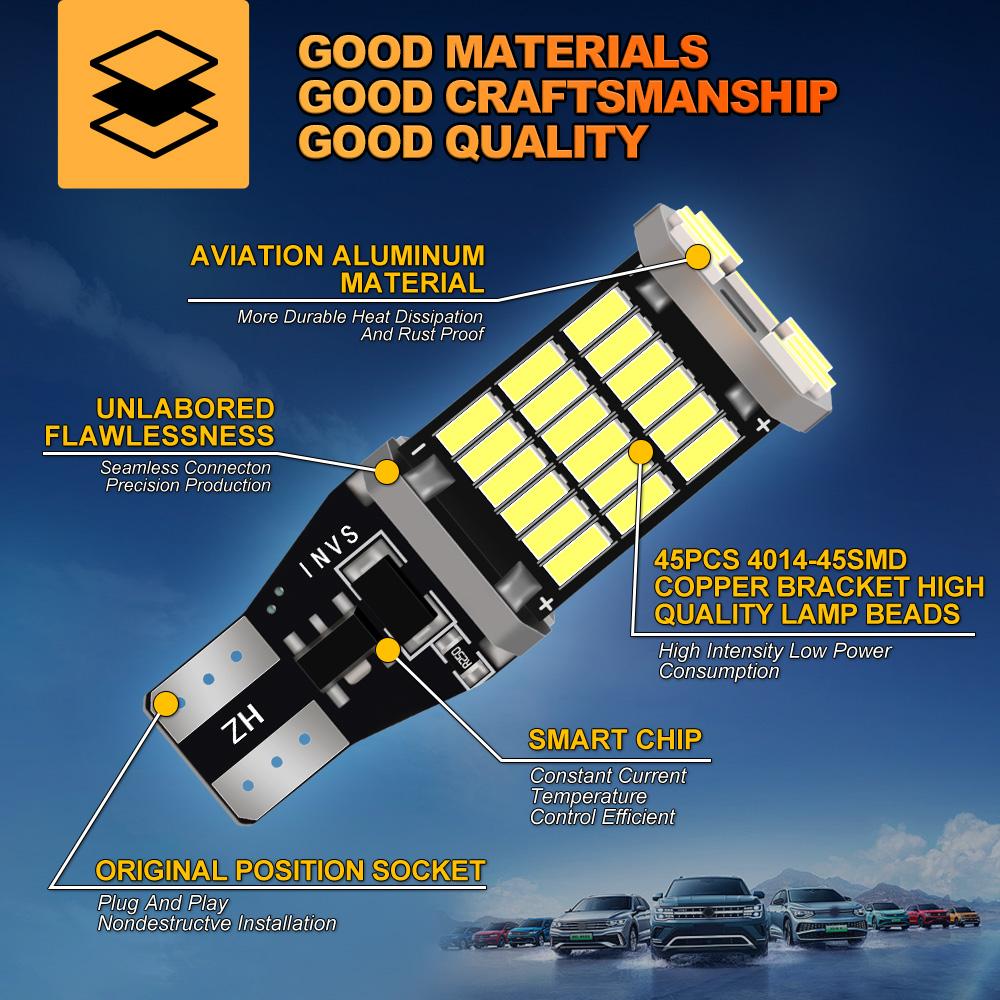 2000LM Canbus T15 Led High Power T16 Reverse Lights for Car Bulb Back Up W16W No Hyper Flash Xenon White 6000K Lamp