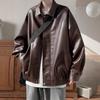 American retro leather jacket men's autumn and winter high sense ruffian handsome trendy brand casual loose pu leather lapel jacket
