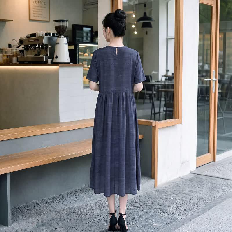 ChianBaNian 100% Mulberry Silk Pleated Midi Dress