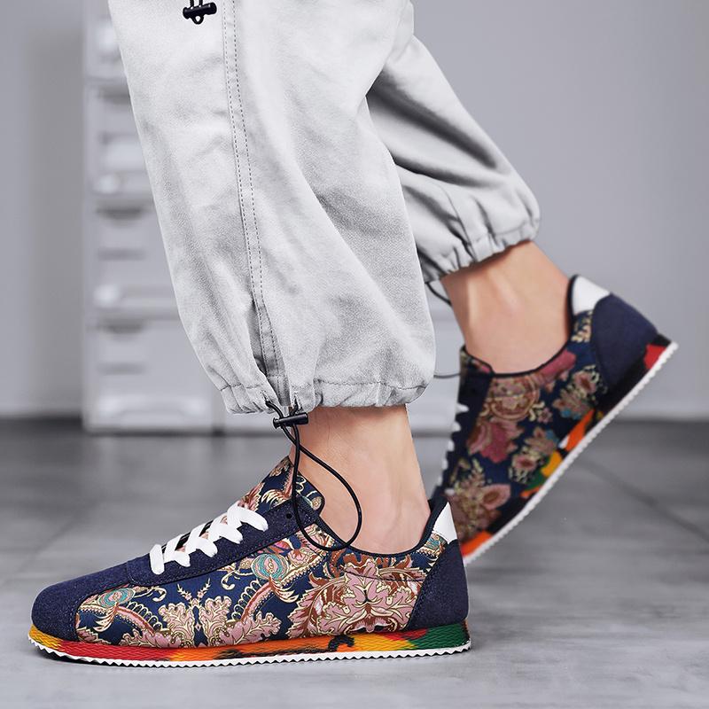 Hot Sale Suede Casual Shoes Men Chinese Style Sports Shoes Fashion Printed Men's Sneakers Lightweight Mens Walking Jogging Shoes