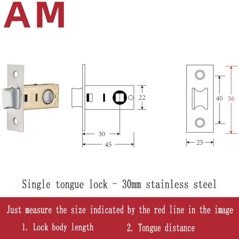 Stainless Steel Lock Body Lock Core Indoor Bedroom Lock Tongue Lock Universal Type Room Household Silent Wooden Door Lock Type-AM