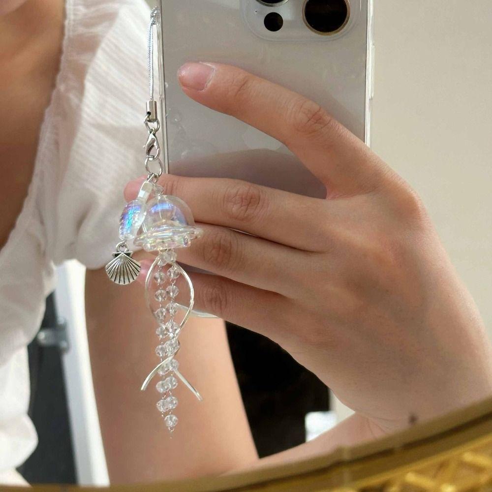 Y2K Lanyard Beaded Phone Lanyard Ocean Theme Jellyfish Phone Charm  Women Ladies