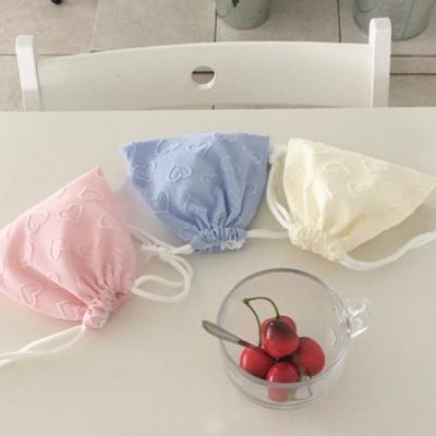 Korean Style, Heart-shaped Jacquard, Hand-held Hanging Bag, Ins, Travel Handbag, Student Storage Bag, Drawstring Pocket