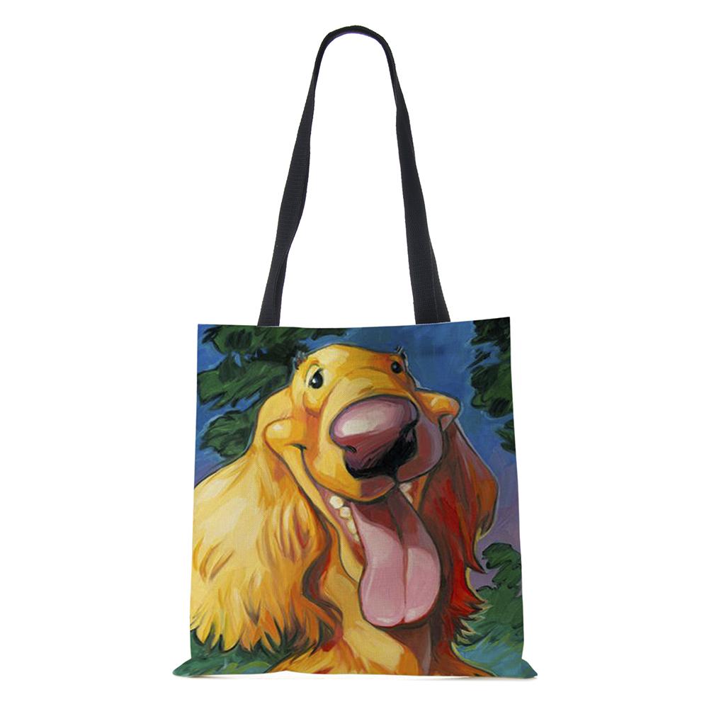 Dog Cartoon Shoulder Bag Vintage Women Reusable Large Capacity Canvas Tote Bag Harajuku Casual Shopping Storage Handbag KTY