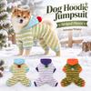 Warm Pet Four Legged Outfit Striped Fleece Dog Winter Clothes Cozy Dog Hoodie Jumpsuit  Winter Walk