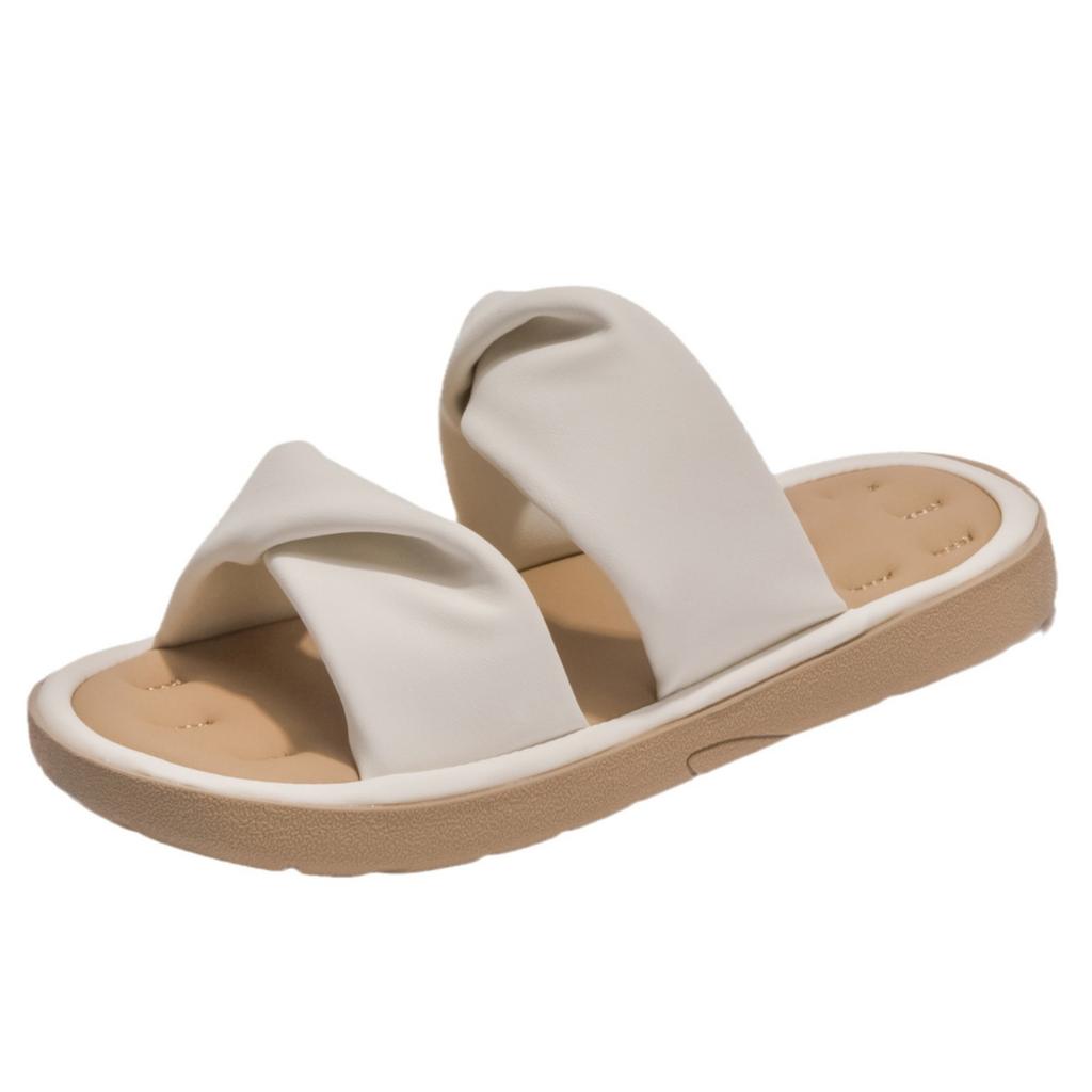 Yuanlitong Platform Slippers Women Wear High-end Korean Version Sandals with Folds Women's Shoes Soft Soles Are Not Tired