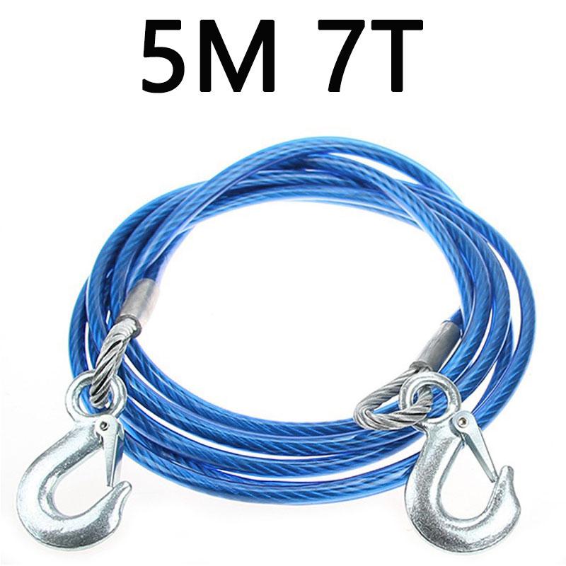 Car Towing Rope 3-7 Tons Steel Wire Rope Trailer Towing Towing Rope with Hook Trailer Rope Car Emergency Tool Self Rescue Tool