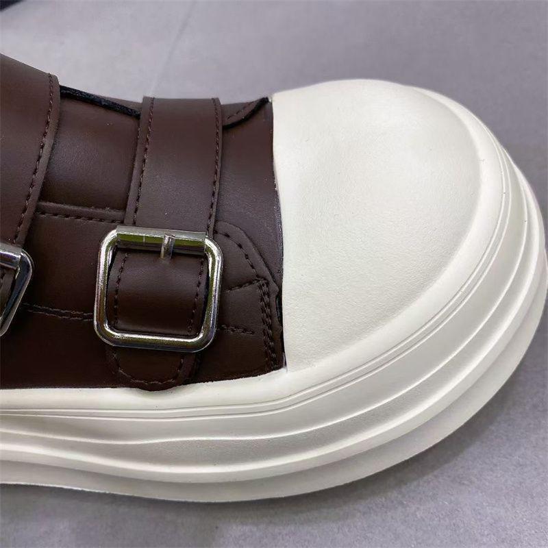 European-Style Genuine Leather Height-Increasing Women's Motorcycle Boots with Thick Sole and Buckle