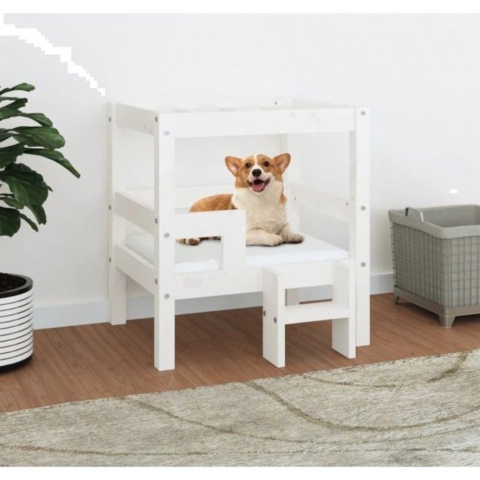 822368 vidaXL Dog Bed White 55.5x53.5x60 Cm Solid Pine Wood