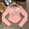 Design Girls Cute T-shirts Long Sleeve Lace Sling Square Collars Women's Tees Sexy Fashion Tops For Lady
