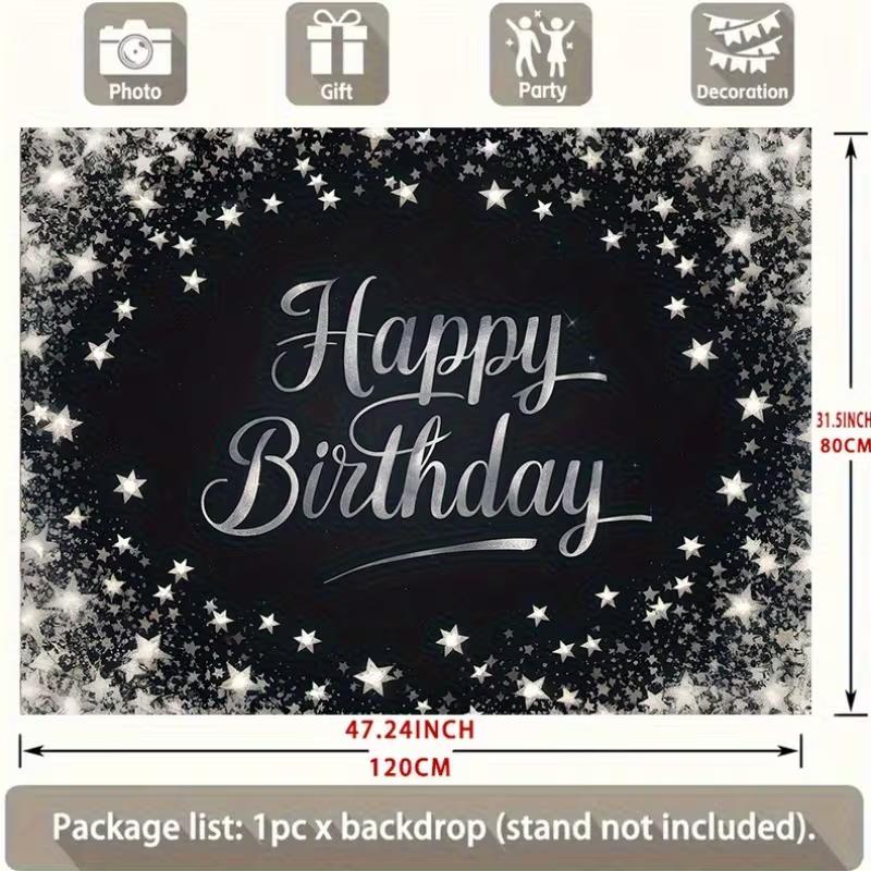 2D Black Silver Simple Birthday Party Photo Backdrop