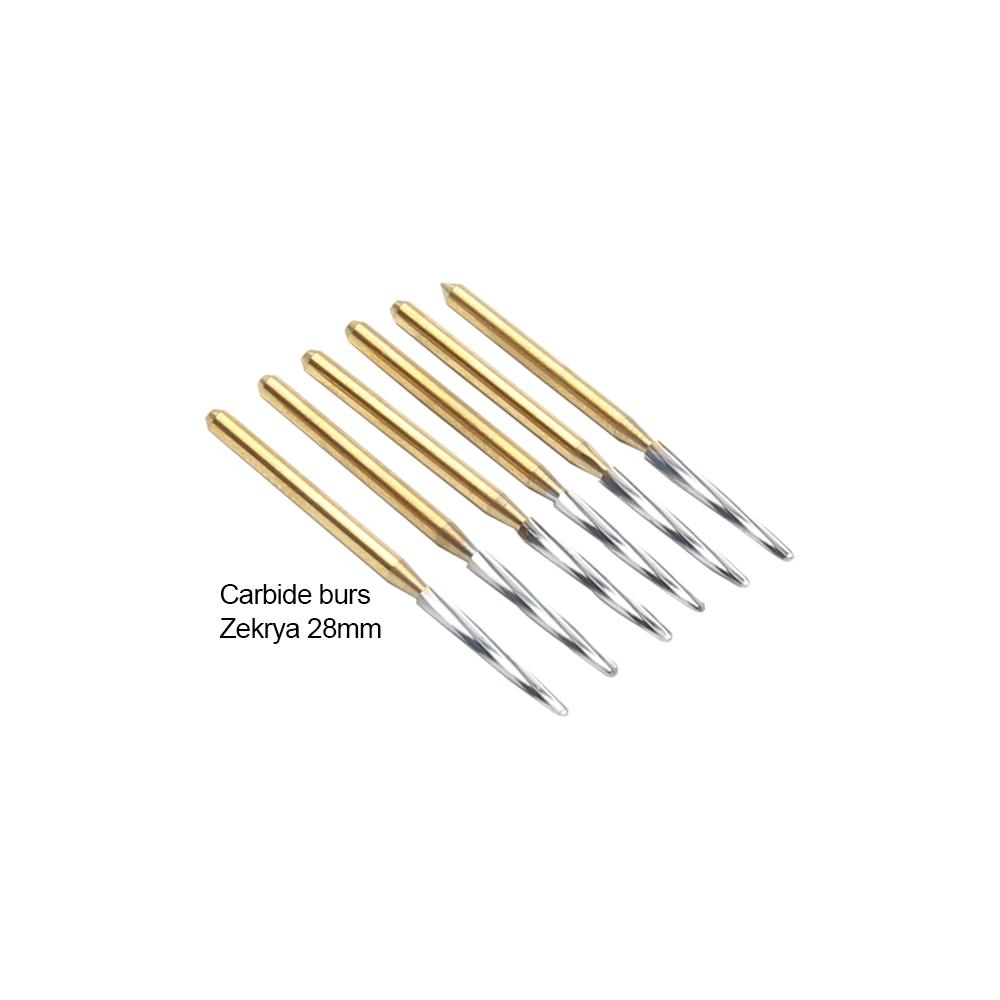 6 piezas/caja de 25 mm/28 mm, brocas de pulido Zekrya de alta velocidad, brocas de carburo de tungsteno dentales, brocas quirúrgicas para odontología