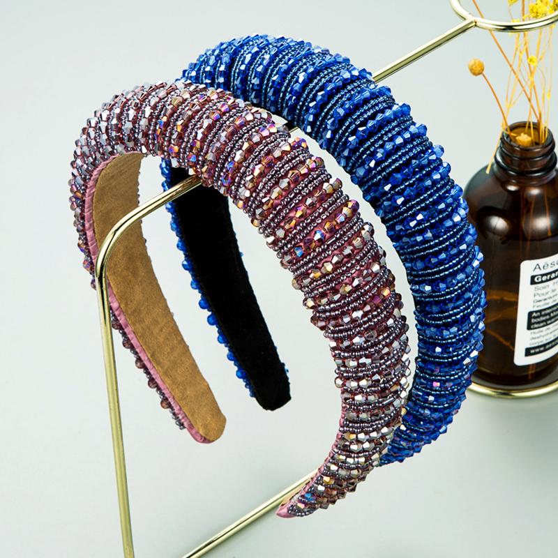 1Pc Padded Head Crown Elegance Crystal Beaded Multicolor Wide Edge Baroque Women's Hair Band Headband