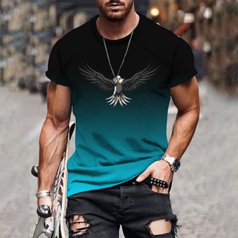 Eagle wing pattern men's T-shirt color gradient 3D printed T-shirt casual short sleeved round neck top street sports T-shirt