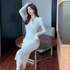 Knitted Dress Women's Long-sleeved Slim-fitting Waist-covering Hip Skirt Long Skirt Temperament Autumn And Winter